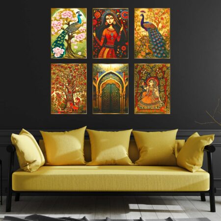 Set of Six Wall Paintings for Wall Dacoration Golden Framed Wall Paintings for Living Room & Bedroom Wall Art for Home Decoration & Office Wall Décor (13x10 inch CH-GD6-2)