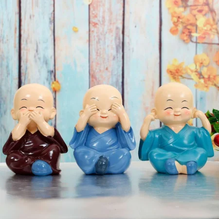 Handcrafted Set of 3 Baby Buddha Monk (Polyresin)